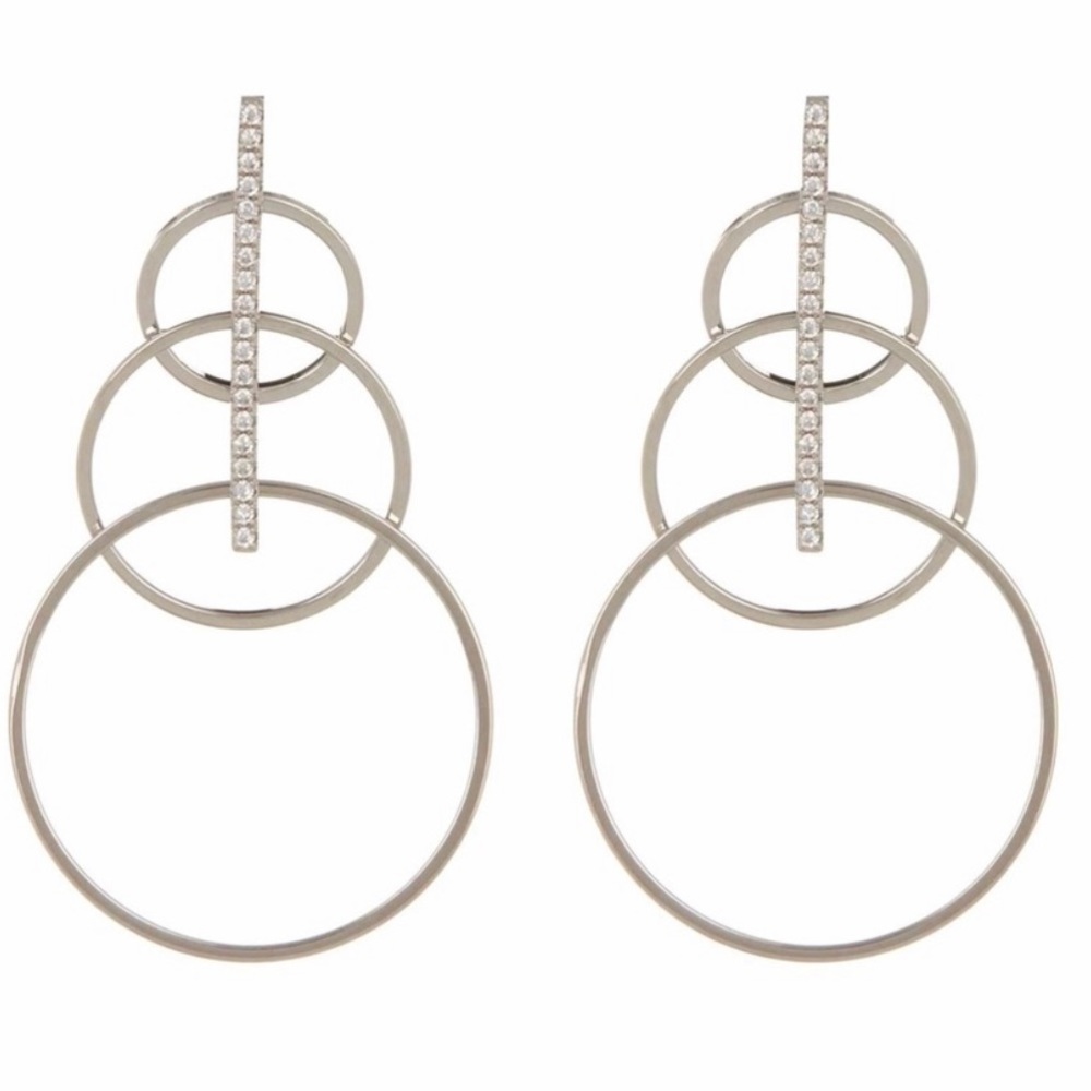 EXCLUSIVE DROP EARRINGS CZ TRIPLE ROS PAVE SILVER - Picture 2 of 4